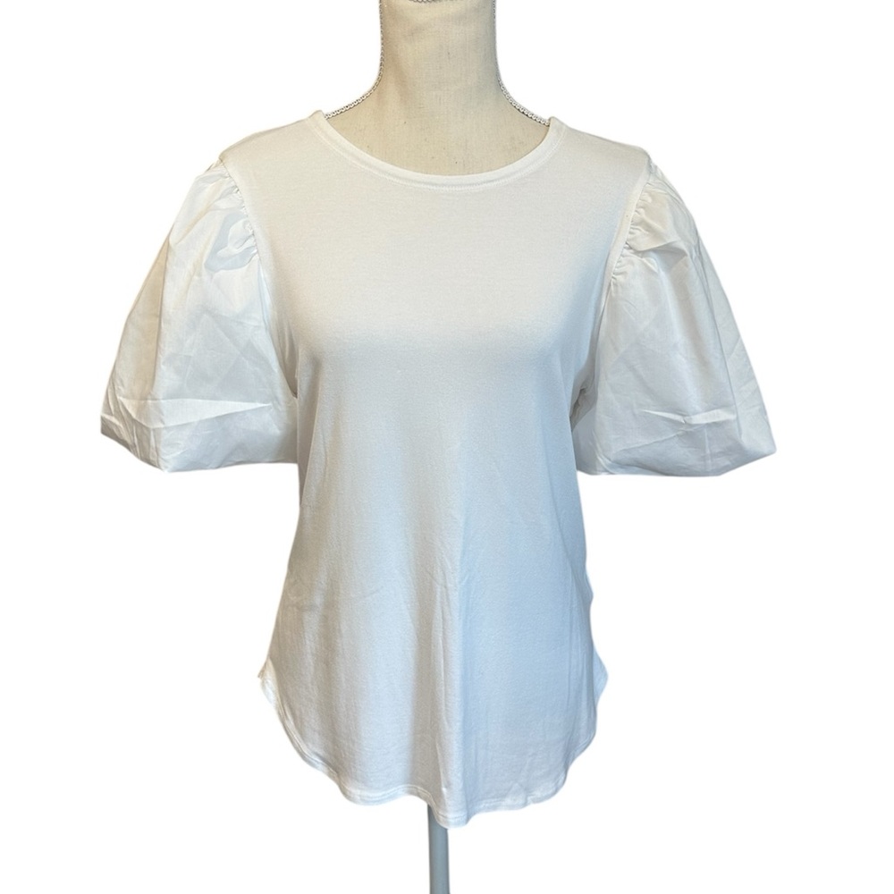Cupio Top Bubble Sleeve Crew Neck White NWT Women’s Size Medium